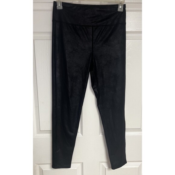 WalkPop Leggings Black With Leather Pattern Look Womens Sz Large Pull On Ankle - Picture 1 of 6